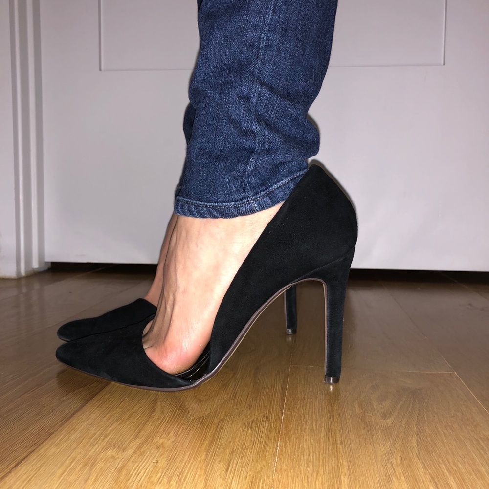 BR Black suede d’orsay heels